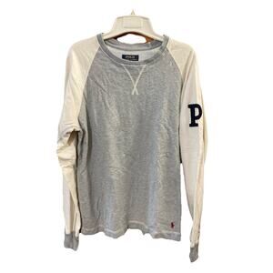 Polo Ralph Lauren men's Varsity patch long sleeve t-shirt M gray Cream Cotton
